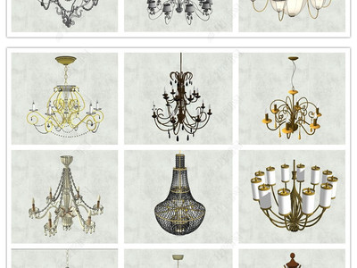 精品歐式風格室內燈具臺燈吊燈水晶燈歐式吊燈SU模型